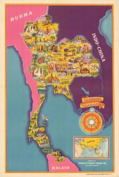 1950 Thai Department of Commerce Pictorial Tourist Map of Thailand