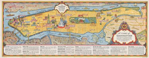 1936 George Annand Pictorial Map of Manhattan, New York City