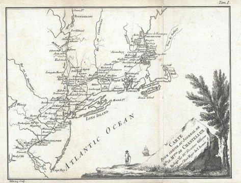 1786 Dezoteux Map of Northeast United States Showing Chastellux's Route (Revolutionary War)