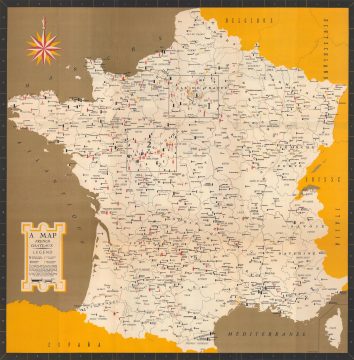 1954 Direction Generale du Tourisme Map of French Chateaux (Castles)