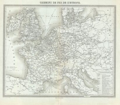 1874 Tardieu Map of Europe showing Railways