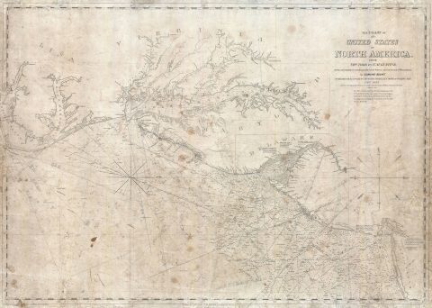1851 Blunt Nautical Map of The Chesapeake Bay, Delaware Bay, and Albemarle Sound