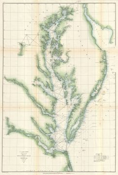 1860 U.S. Coast Survey Map of the Chesapeake Bay and Delaware Bay