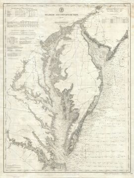 1893 U.S. Coast Survey Nautical Chart or Map of the Chesapeake Bay and Delaware Bay