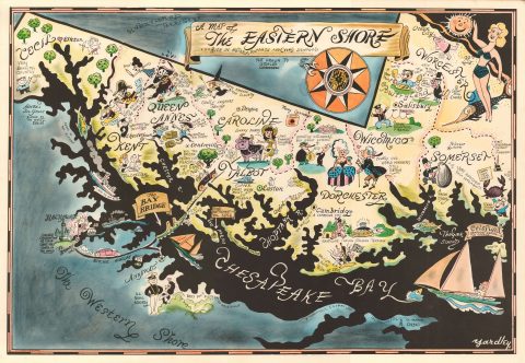 1952 Richard Yardley Pictorial Map of the Chesapeake Bay (Maryland)