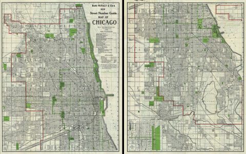 1916 Rand McNally Map or City Plan of Chicago, Illinois
