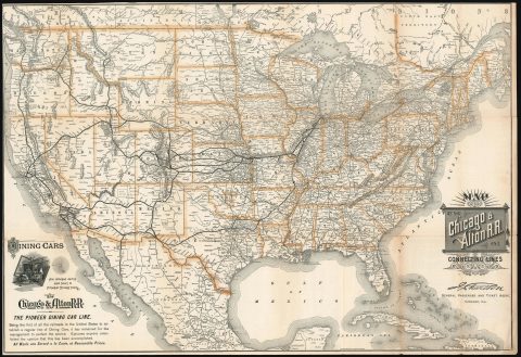 1898 Rand McNally Map of the United States w/ Chicago and Alton Railroad