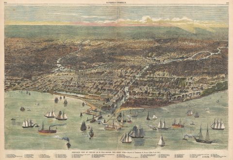 1871 Map or Bird's Eye View of Chicago before the Great Fire