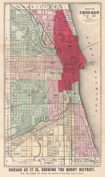 1871 Watson City Map or Plan of Chicago, Illinois, and the Great Fire Burn District