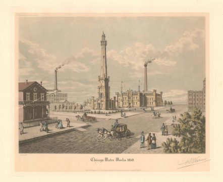 1929 Varin View of the Chicago Water Works in Chicago, Illinois