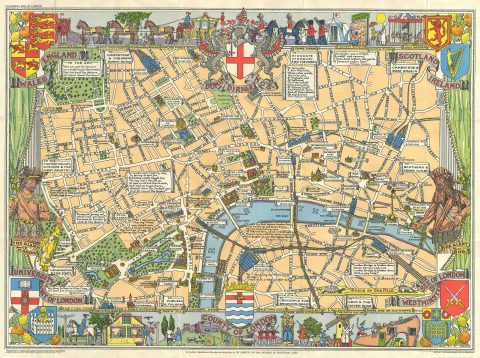 1955 Bartholomew Children's Pictorial Map of London
