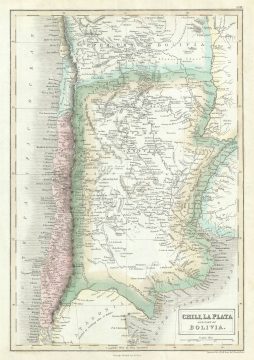 1851 Black Map of Chile, La Plata (Argentine Republic) and Bolivia