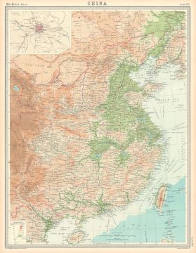 1922 Bartholomew Terrain Map of China