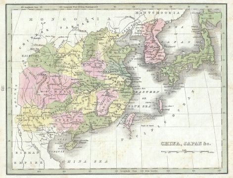 1835 Bradford Map of China and Japan
