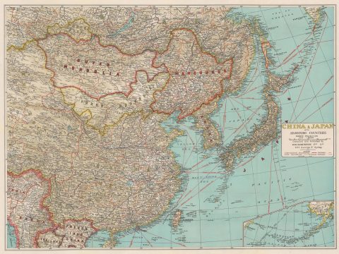 1940 Robinson Map of East Asia: China, Japan, Mongolia, Manchukuo