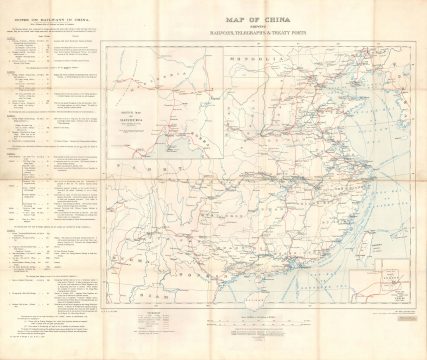 1913 War Office Map of China and is Railroads, Telegraphs, and Treaty Ports