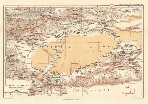 1893 Sharbau Map of Xinjiang, China and Kyrgyzstan