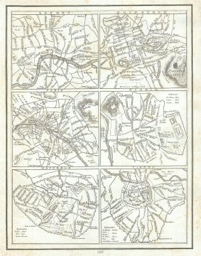 1835 Bradford Map or Plan of the Principal Cities in Europe