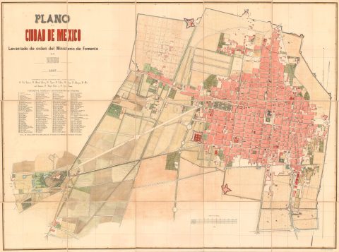1867 Ministerio de Fomento City Plan or Map of Mexico City, Mexico