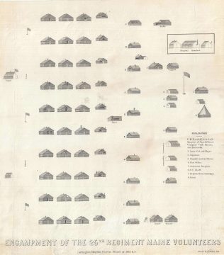 1863 Broadside Map of the Civil War Camp of the 25th Maine Regiment