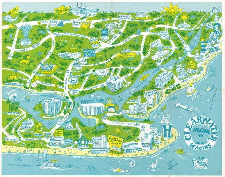 1970 Unique Maps of Tampa Pictorial Map of Clearwater, Florida