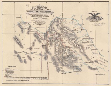 1892 Flores Map of Coahuila and Chihuahua, Mexico-Texas Border