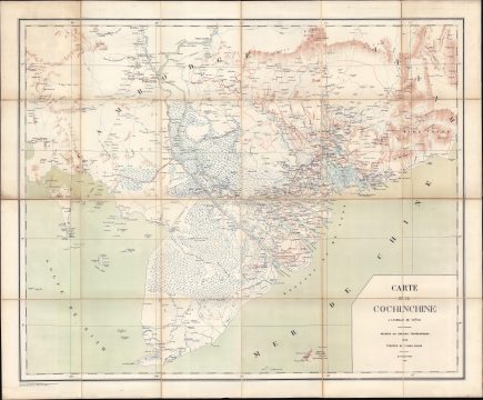 1889 French Bureau Topographique Map of South Vietnam and Cambodia