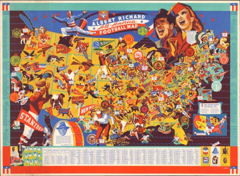 1941 Albert Richard Pictorial Map of the United States College Football Teams