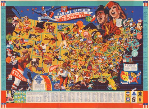 1941 Albert Richard Pictorial Map of the United States College Football Teams