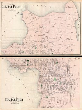 1873 Beers Map of College Point, Queens, New York City (set of 2 maps)