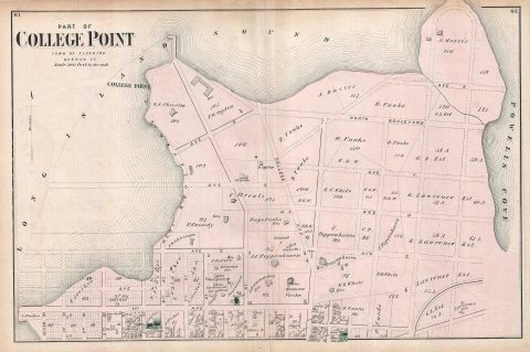 1873 Beers Map of College Point (Flushing), Queens, New York City
