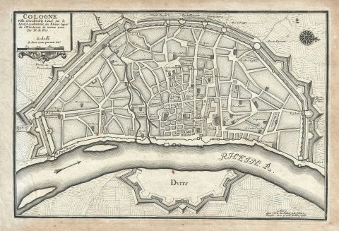 1705 Nicholas de Fer Map of Cologne, Germany