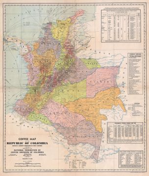 1939 Coffee Map of the Republic of Colombia