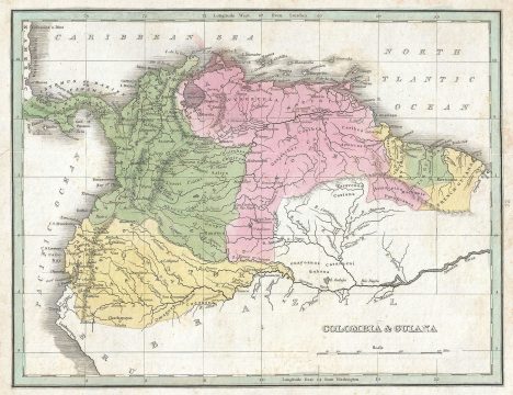 1835 Bradford Map of Colombia, Venezuela, Ecuador and Guyana