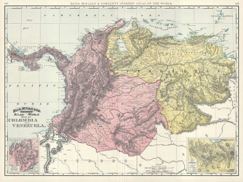 1892 Rand McNally Map of Colombia and Venezuela