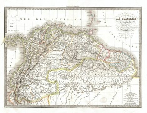 1828 Lapie Map of Columbia,Venezuela, and Guyana