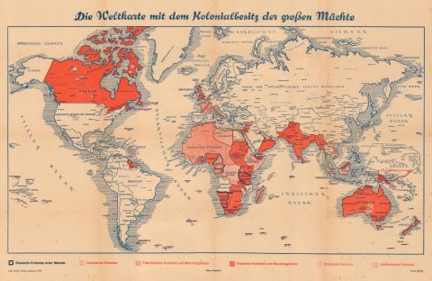 1942 WWII German Propaganda Map of the World: Allies' Colonial Empires