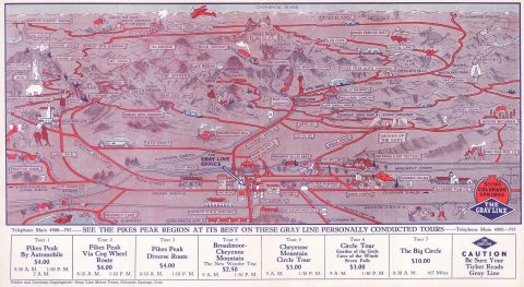 1937 Shantz and Gray Line Motor Tours Pictorial Map of Colorado Springs, Colorado