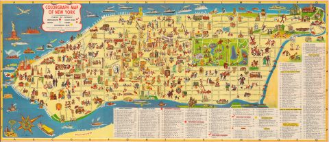 1954 Moss Pictorial Map of Manhattan, New York City