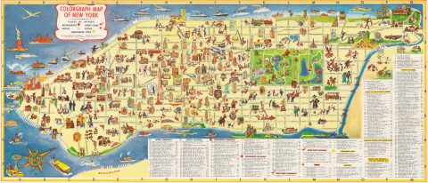 1954 Moss Pictorial Map of Manhattan, New York City