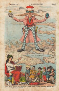 1877 Grossi Allegorical Map of the Dardanelles w/ England as Colossus