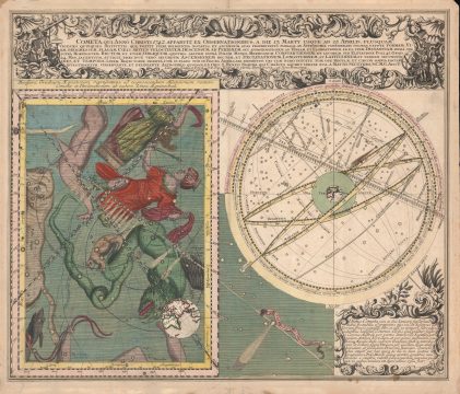 1743 Seutter Celestial Illustration of the Comet of 1742