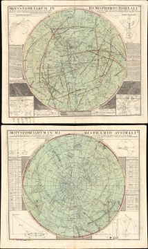 1742 Doppelmayr Map Pair of Northern and Southern Celestial Spheres w/Comet Manuscript