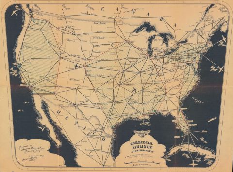 1945 Aviation Supply Office Map of United States Commercial Airline Routes