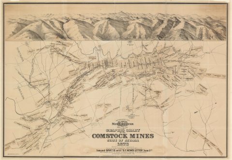 1876 Treadwell View and Map of the Comstock Mines, Nevada