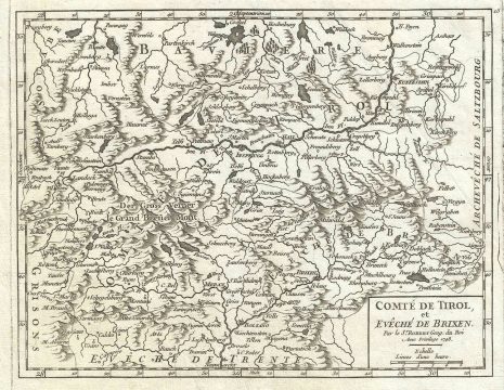 1748 Vaugondy Map of the County of Tyrol, Italy and Austria