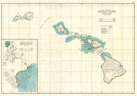 1926 U.S. Coast and Geodetic Survey Map of Field Work in Hawaii