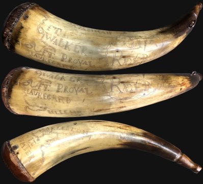 1864 Jim Reed Civil War Powder Horn with Map of Confederacy: Charleston, Savannah