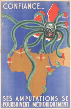1942 SPK Vichy French Anti-British Octopus Propaganda Poster Map