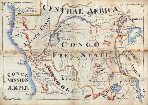 1904 Samuel Mann Manuscript Missionary Map of the Congo, on cotton cloth